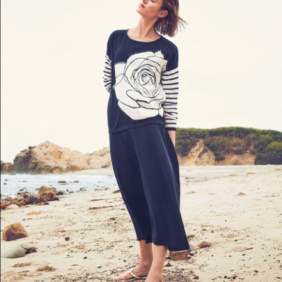 Joan Vass Sweaters - Joan Vass Rose Intarsia Striped-Sleeve Sweater Sequin NWT